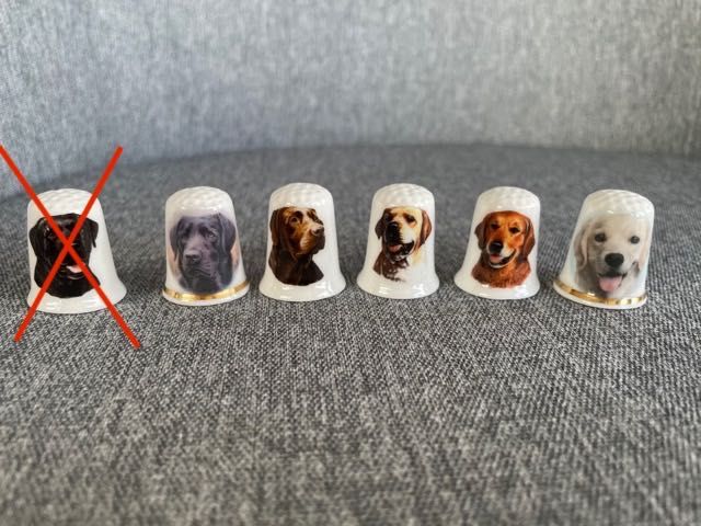 Naparstek porcelana, zestaw 5 sztuk, pies Labrador, Golder Retriever