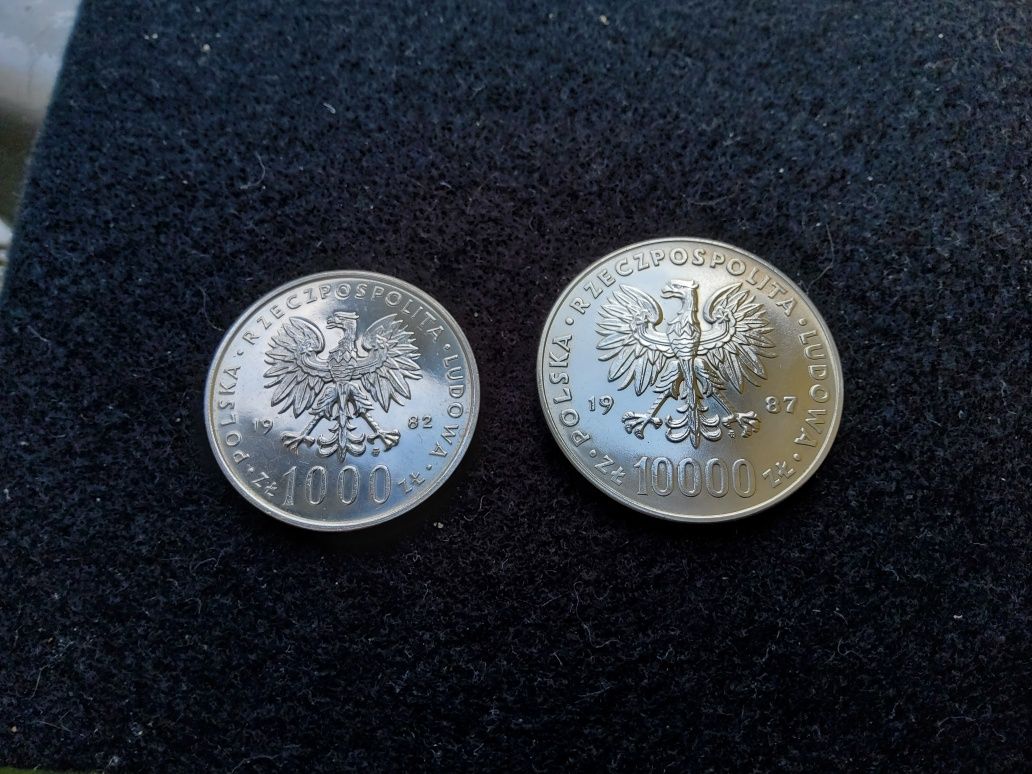 Jan Paweł II 1987 r 10000 zł 1980 r 1000 zł