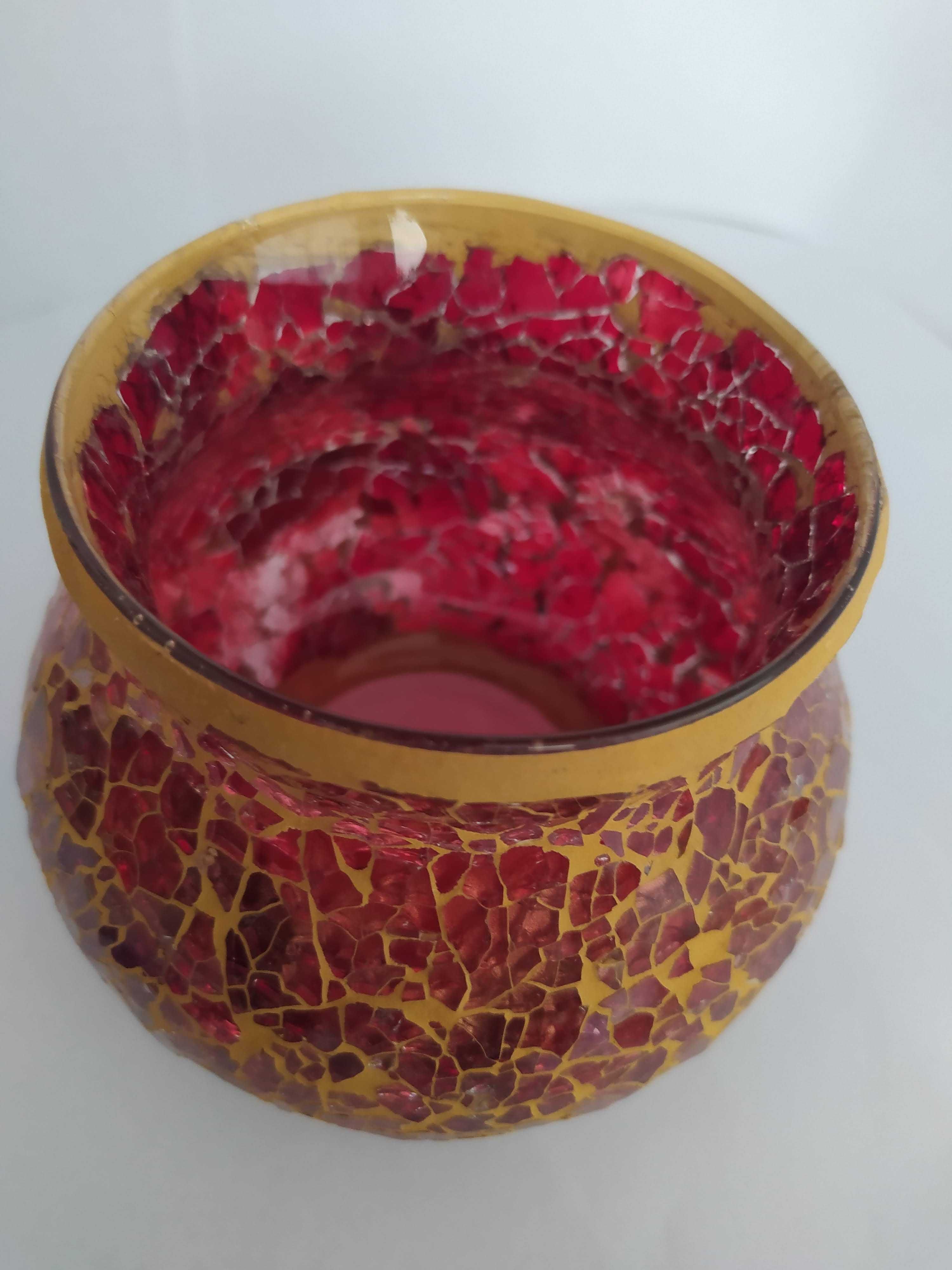 Komplet szkło mozaika witrażowe wazon czerwone