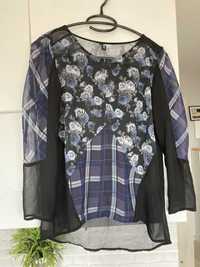 Bluzka H&M DIVIDED XS 34 szyfon kwiaty krata hm niebieska czarna wzór