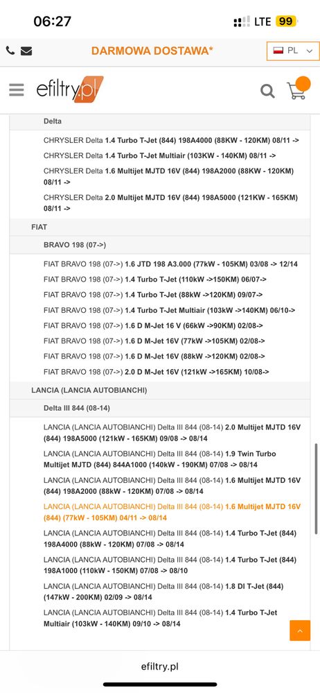 Filtr powietrza 234/4 fiat bravo lancia chrysler