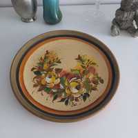 Piękny talerz gliniany ręcznie malowany dekoracyjny kwiaty wianek 24cm