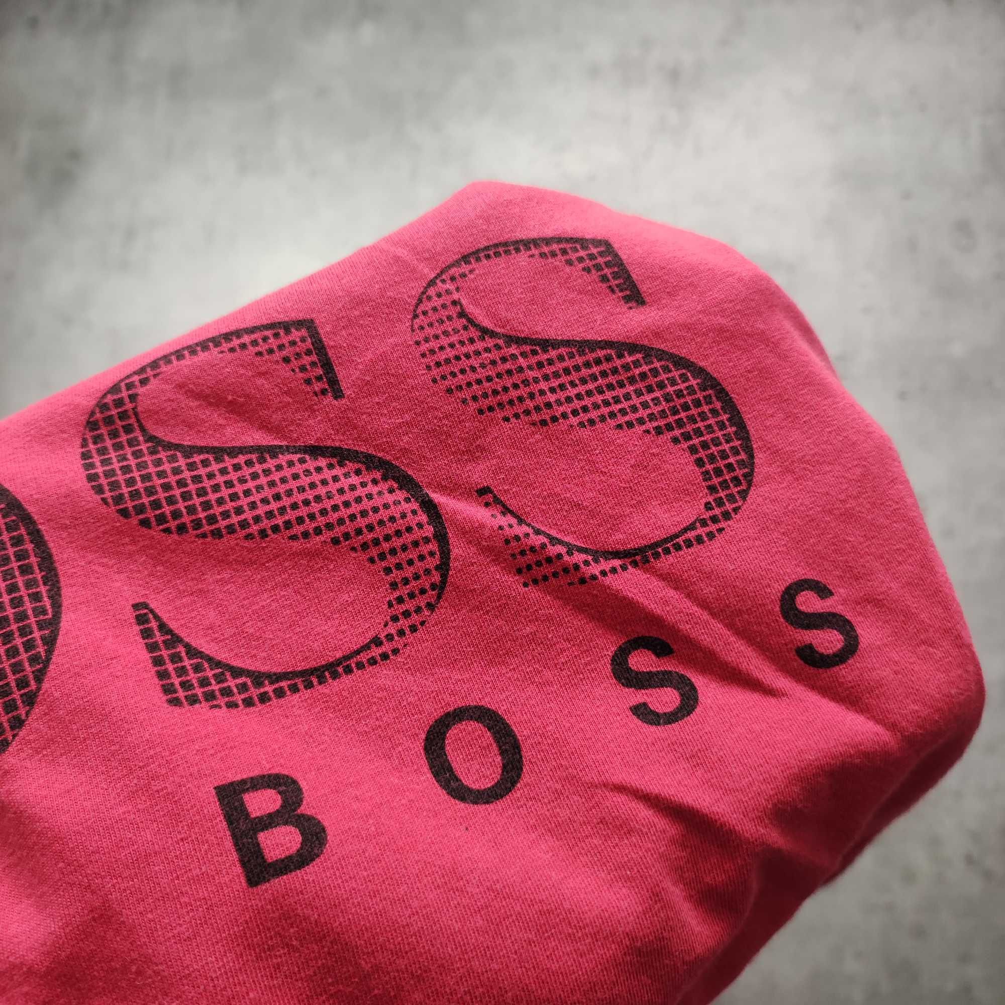 MĘSKA PREMIUM Koszulka Bawełna Duże Logo Hugo Boss Nadruk Różowa