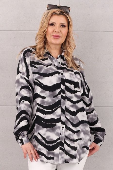 Luźna Koszula Duże Rozmiary Bawełniana Elegancka Asymetryczna Rozpinan