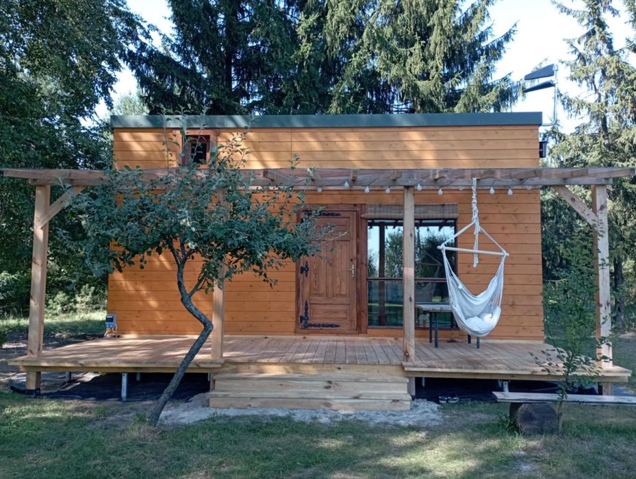 Domek drewniany naturalny całoroczny Tiny House do przeniesienia w cał