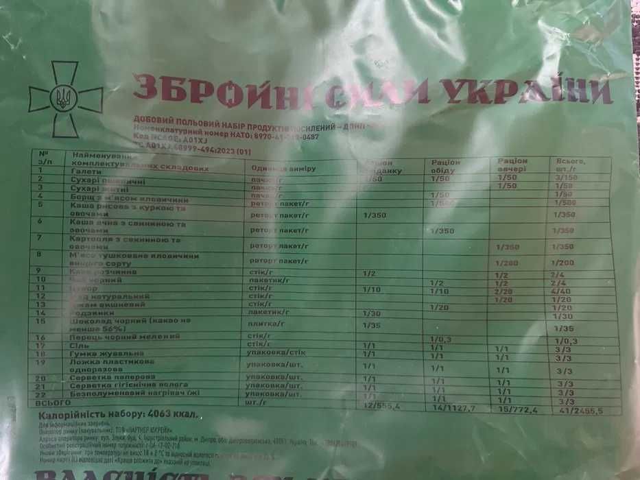 Усиленный украинский сухой паек/суточный сухпай Украины/MRE/пайок/ИРП