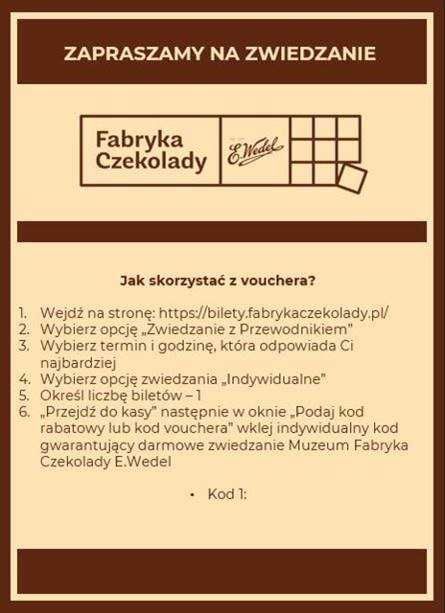 Bilet do Muzeum Fabryka Czekolady E.Wedel w Warszawie