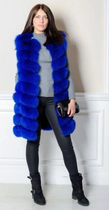 Меховая натуральная жилетка писец синяя