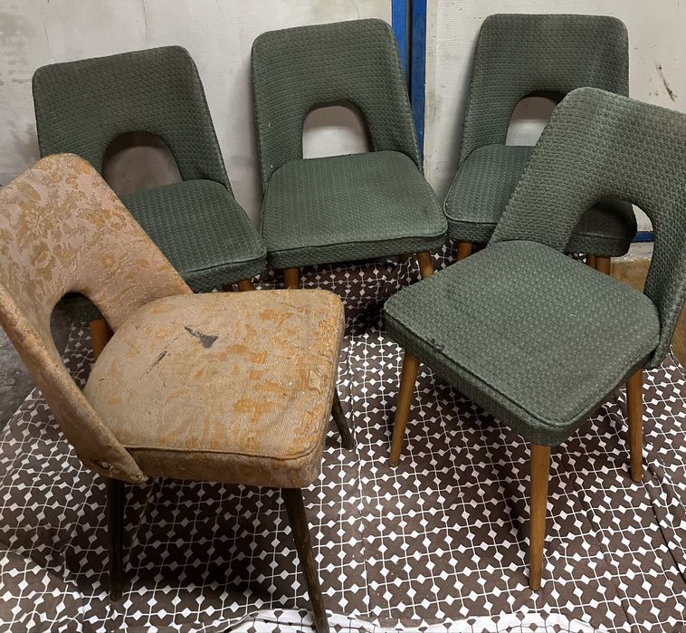 Krzesła PRL muszelka-komplet 5 sztuk, do renowacji