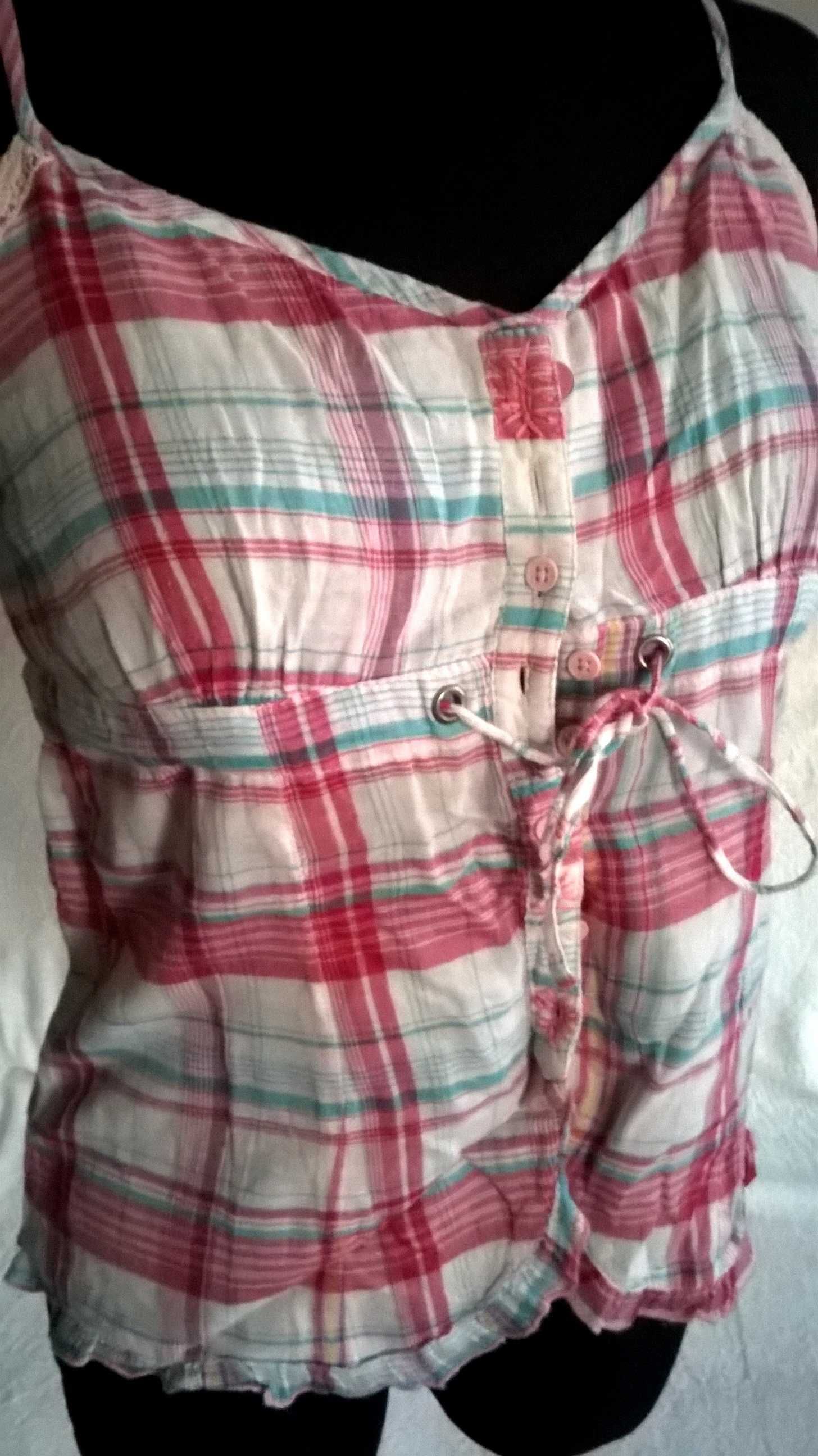koszula letnia top S/36 Esprit krata bawełna cottage folk vintage