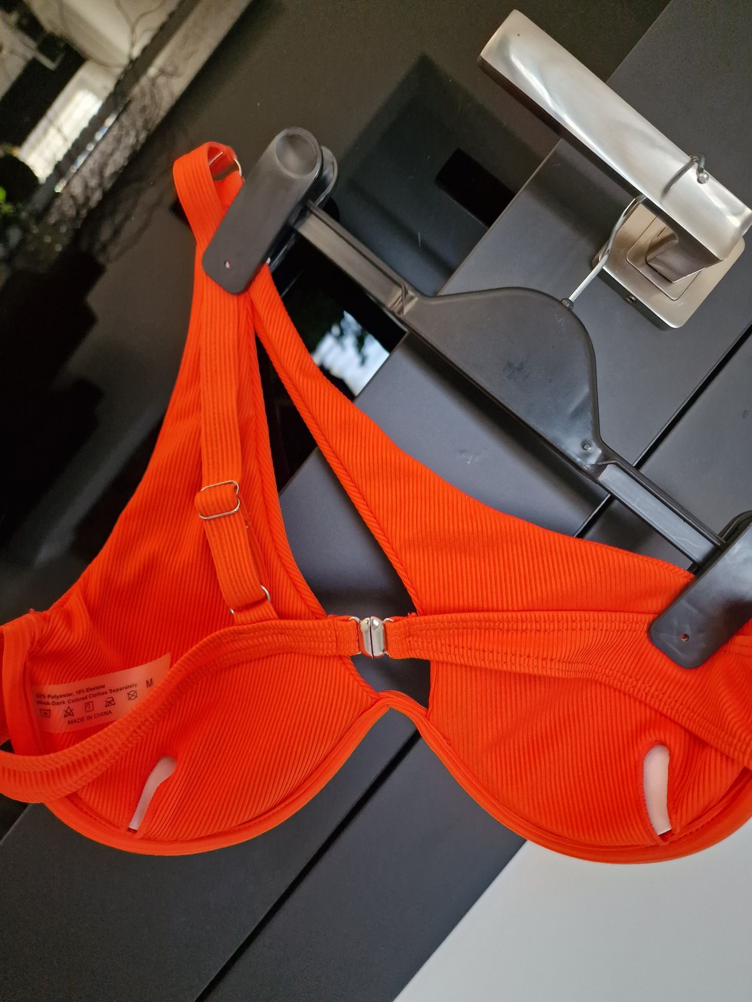 Bikini kostium 38 kąpielowy Shein 75B 75C pomarańczowy prążki