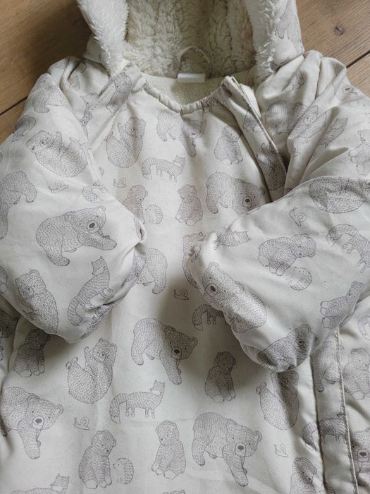Kombinezon zimowy H&M 62 2-4 mies. unisex futerko miś niemowlęcy