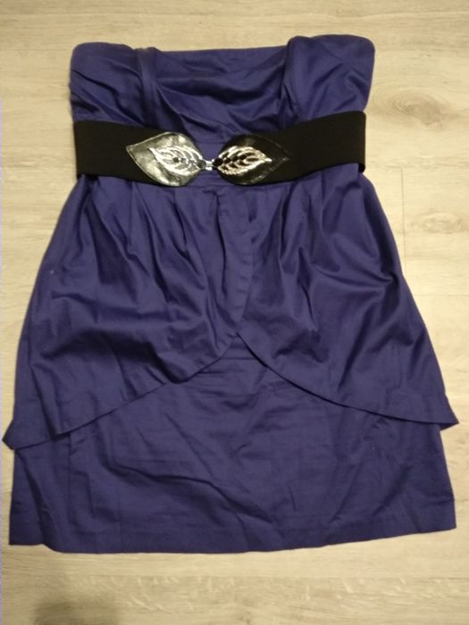 Sukienka, Plus Size 48/50, niebieska z baskinką