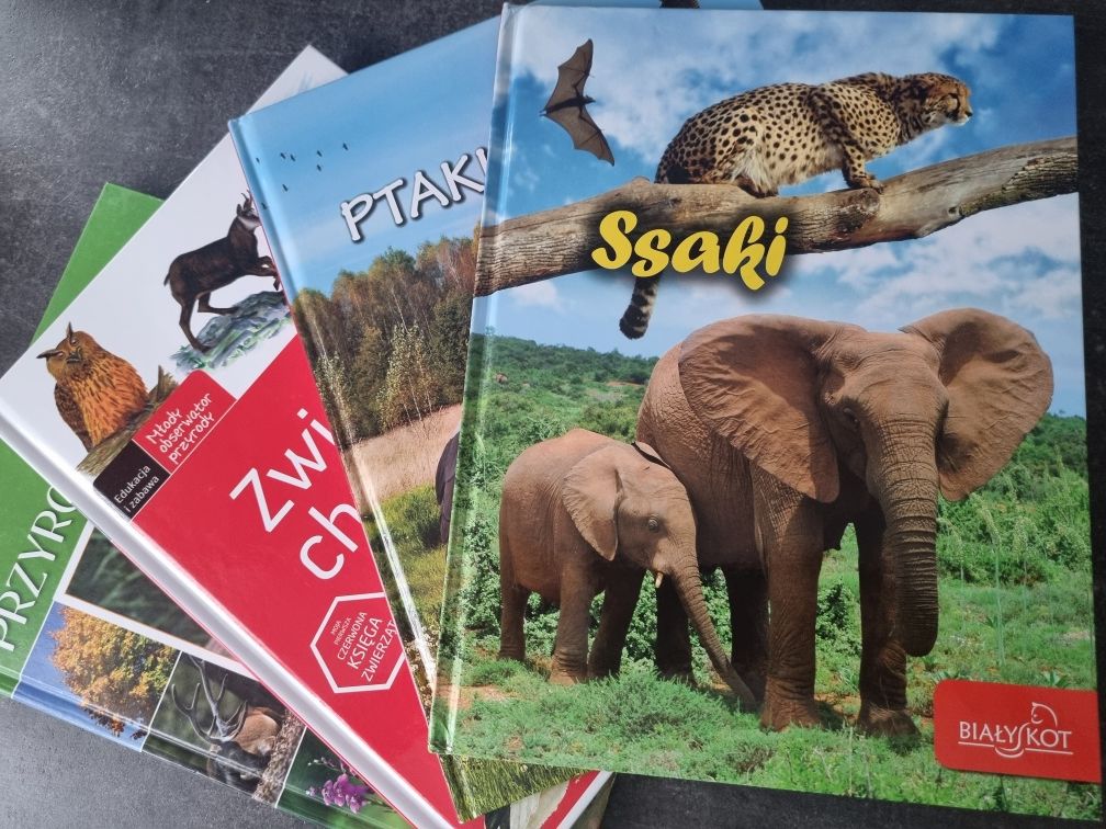 4 książki komplet NOWE przyrodnicze- Ssaki, Zwierzęta chronione, Ptaki