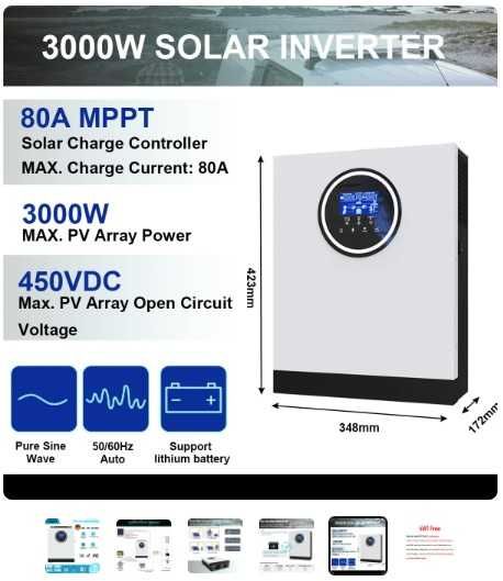 Гібридний інвертор 3kW 24V. 3кВ 24В в наявності Off grid Solar
