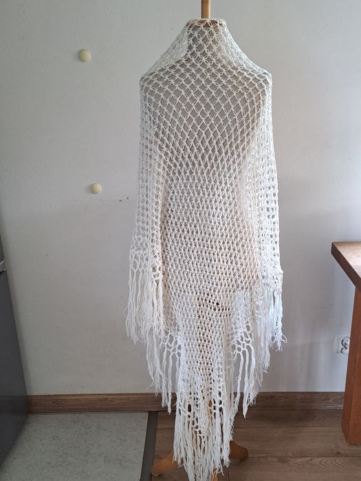 Stara biała chusta szal vintage 58