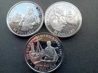 3 moedas 50Dollars 1990/92 prata 999 1 onça 500anos descoberta América