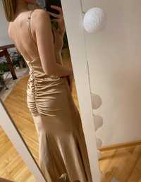 Złota satynowa sukienka suknia wieczorowa pretty lou emo cappucino beż