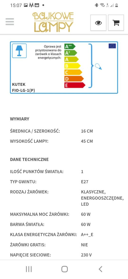 Przepiękna nowa Lampka Fiore Kutek