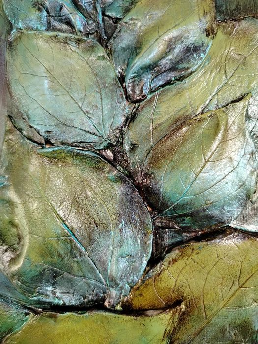 Piękny obraz na desce z ceramicznymi liśćmi, panel ozdobny