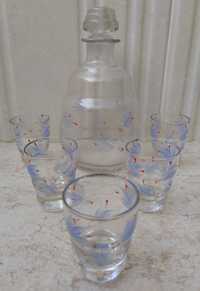 Garrafa de licor + 5 copos de vidro pintados