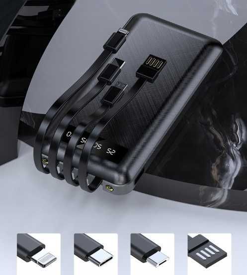 PowerBank 20000 mAh USB + Kable Do Ładowania USB TYP-C MICRO-USB