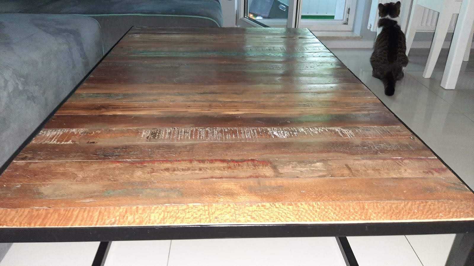 Stolik Kawowy Eko Metal i Lite Drewno Z Odzysku 100x60x40 Unikat