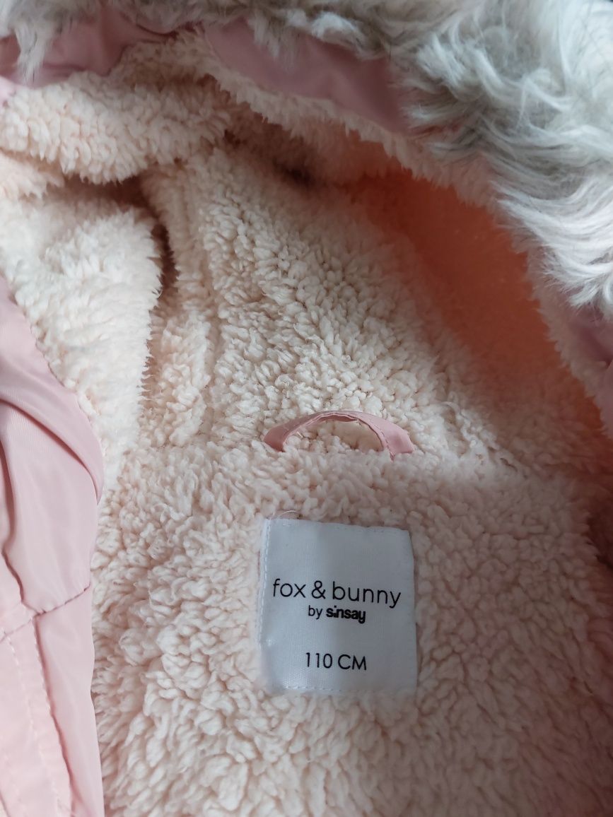 Kurtka zimowa 110 rozowa kaptur Sinsay