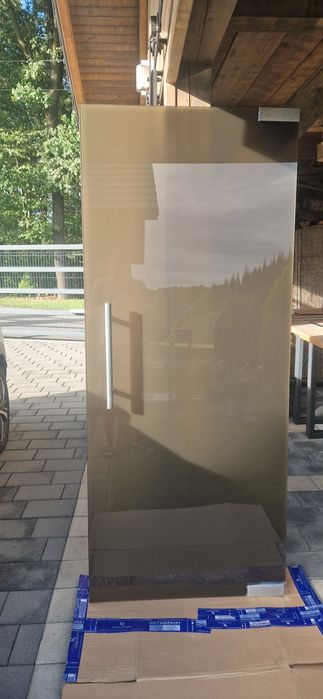 Drzwi szklane wahadłowe, szkło dymione z zawiasem poziomym