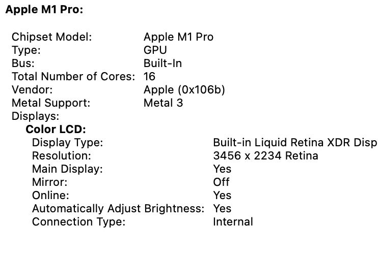 MacBook Pro 16 2021 M1 Pro 32GB RAM 1TB SSD