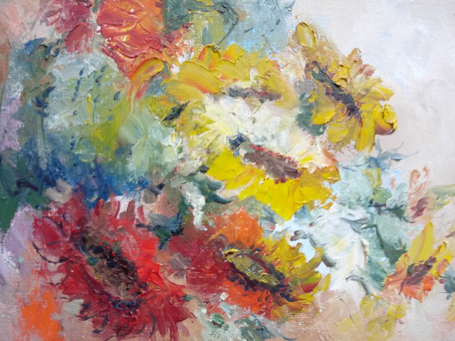 obraz olejny kwiaty olej na płótnie sygnowany Lipiński