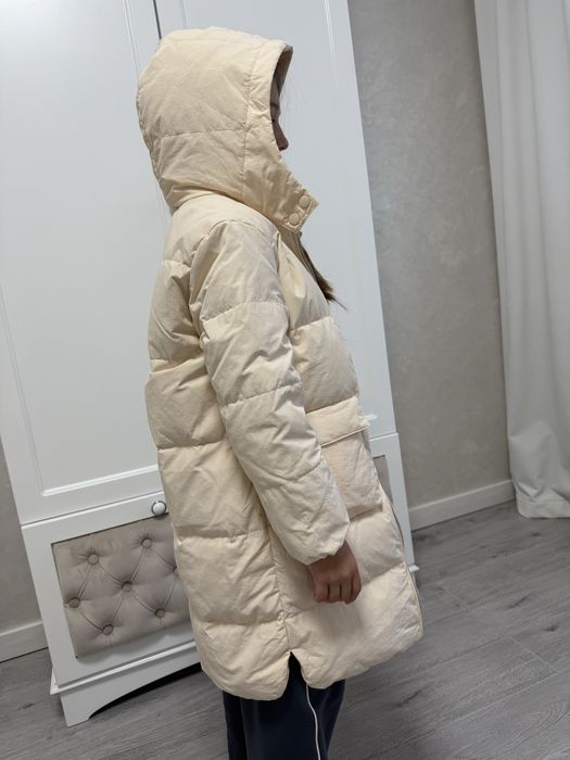 НОВЕ 128-134 натур.ПУХ пуховик молочний довгий куртка зимова zara