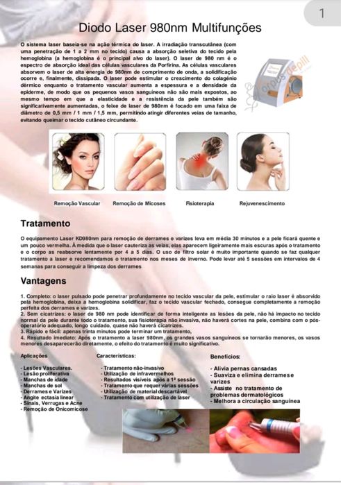 Laser Díodo 980nm Multifunções O sistema laser