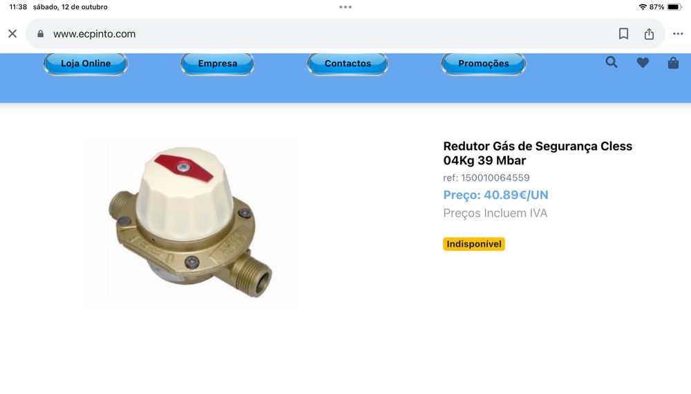 Redutor e valvula gas para autocaravana roullote