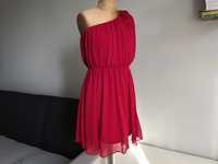 Miso czerwona bordowa tiulowa sukienka na jedno odkryte ramię l 12 40.