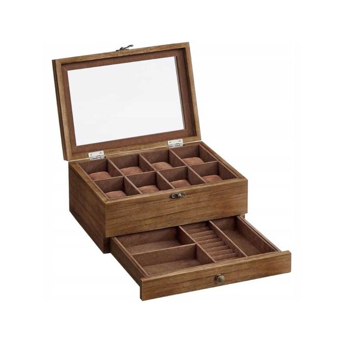 Szkatułka Drewniana Etui na Zegarki Biżuterię Organizer Brązowy