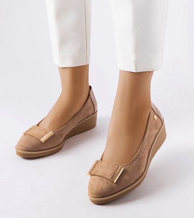 Brązowy balerinki ze skórzaną wkładką Kajla