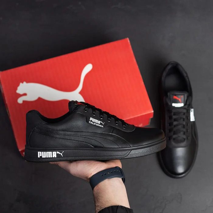 Мужские низкие кроссовки puma черные кожаные кеды пума