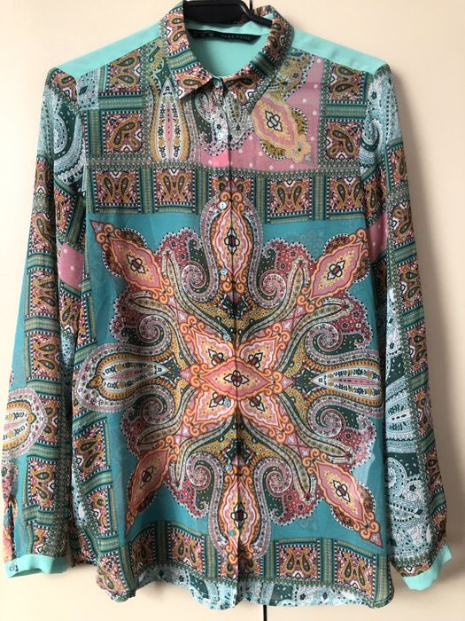 Piękna bluzka koszula z szyfonu  nadruk paisley Zara ornament M