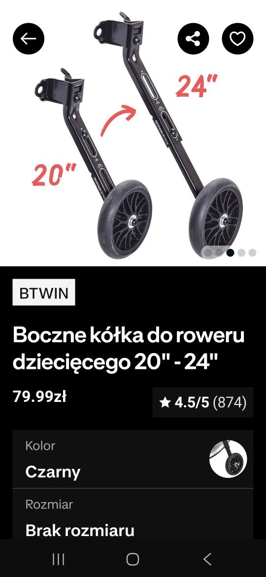 Boczne kółka do roweru dziecięcego + drążek do nauki jazdy