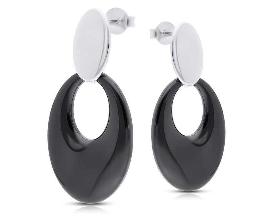 Efektowne srebrne wiszące kolczyki z czarną ceramiką 9,3g 925 sztyfty