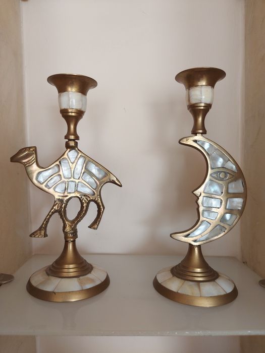 Dwa swieczniki mosiadz