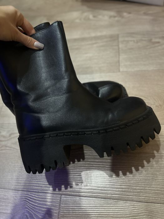 Чоботи ботфорти жіночі чорні екошкіра зима
