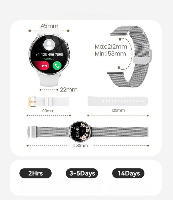 Smartwatch Zegarek Damski 1.39" Always-On AOD Rozmowy IP67 Monitor