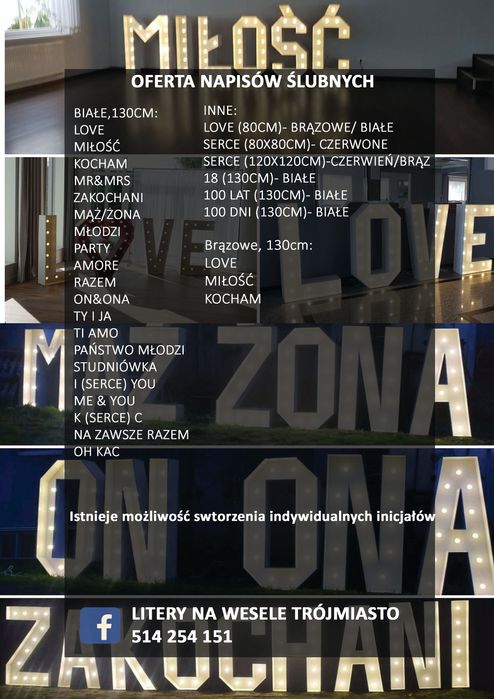 Miłość LOVE KOCHAM ti amo amore amour. Napisy na wesele ślub białe