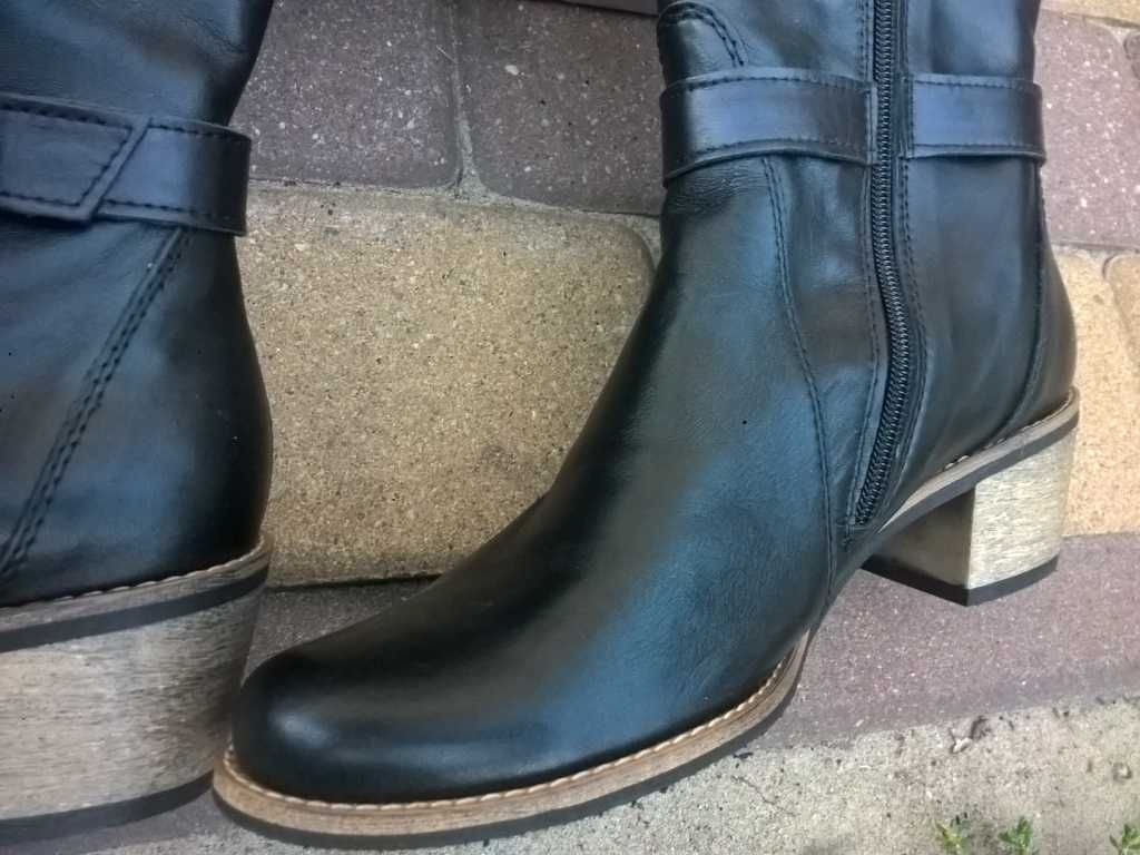 NOWE Buty-Kozaki BOTKI Damskie38 Natural skóra100% CZARNE I-Klasa Gw6m