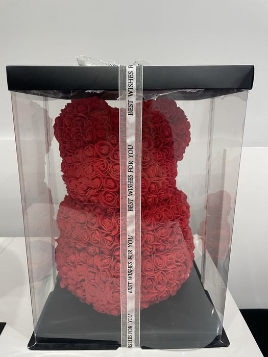 Miś z płatków róż Tose Teddy Bear różany piankowy czerwony biały 40 cm