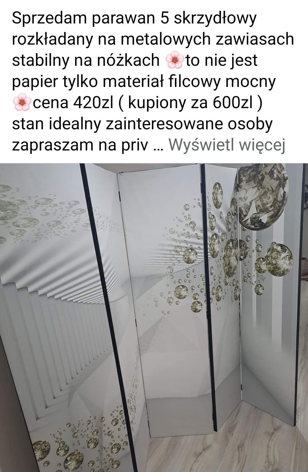 Parawan 5 skrzydłowy materiał filcowy metalowe zawaiasy