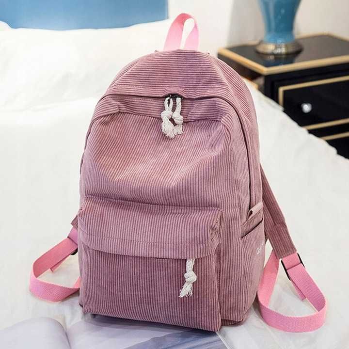 Plecak różowy szkolny sztruksowy duży damski