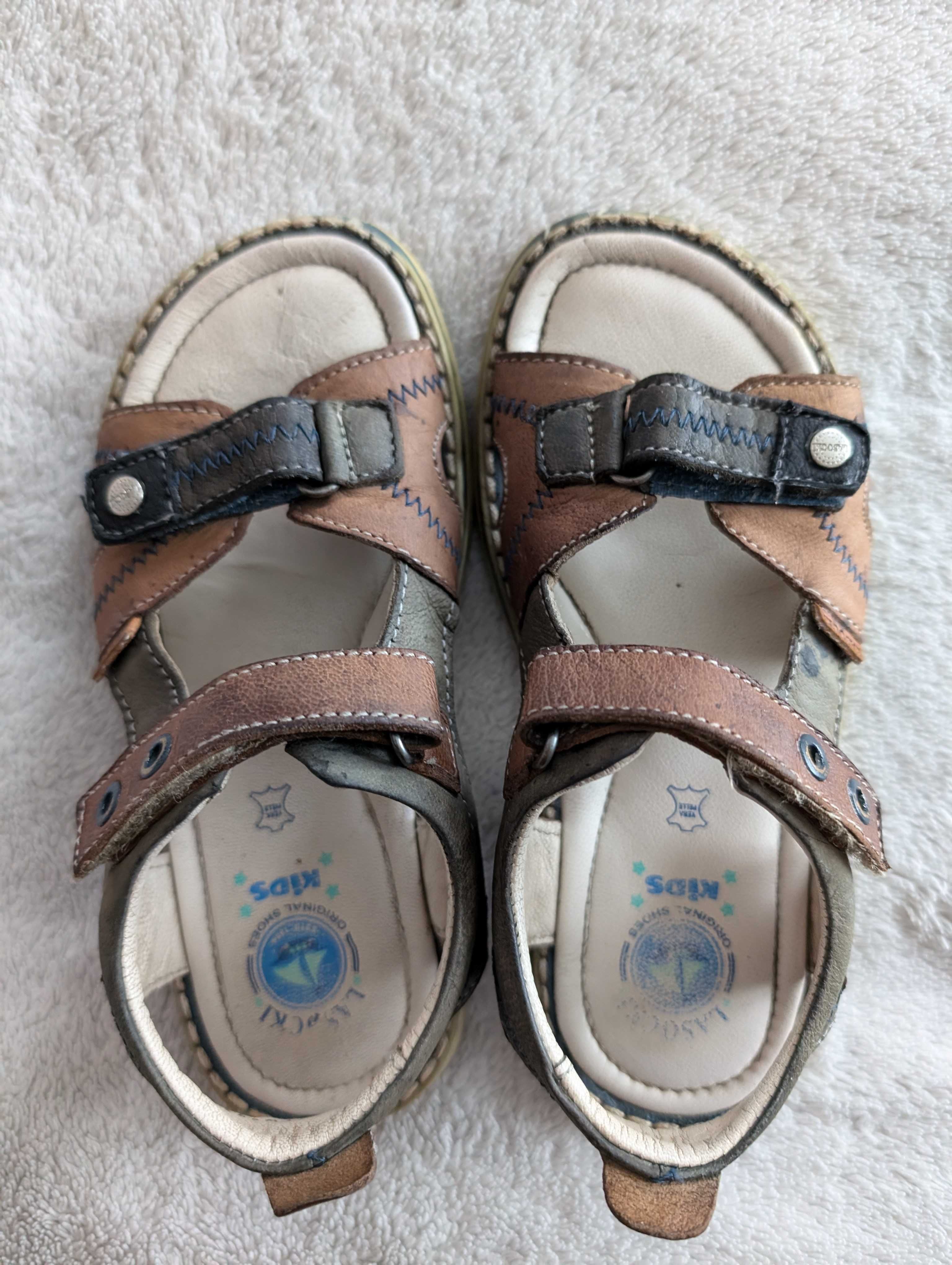 Skórzane eleganckie brązowe niebieskie buty sandały Lasocki 29